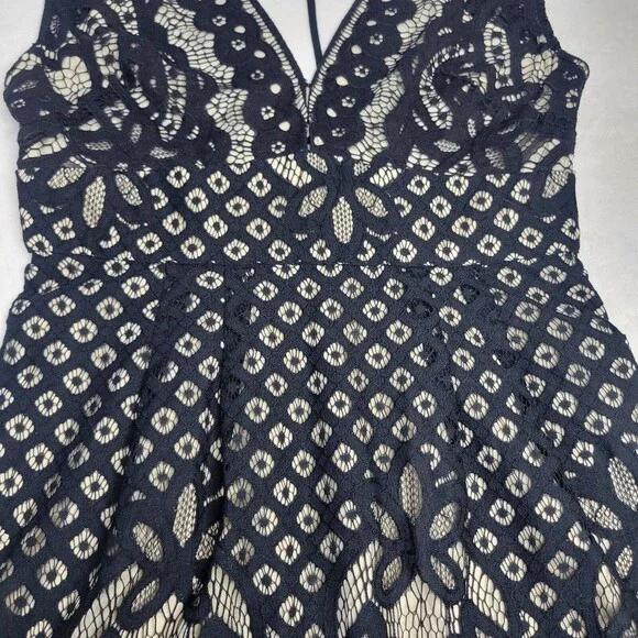 Free People One Million Lovers Black Lace Mini Dress Size 12 deep V strappy back - Picture 10 of 15